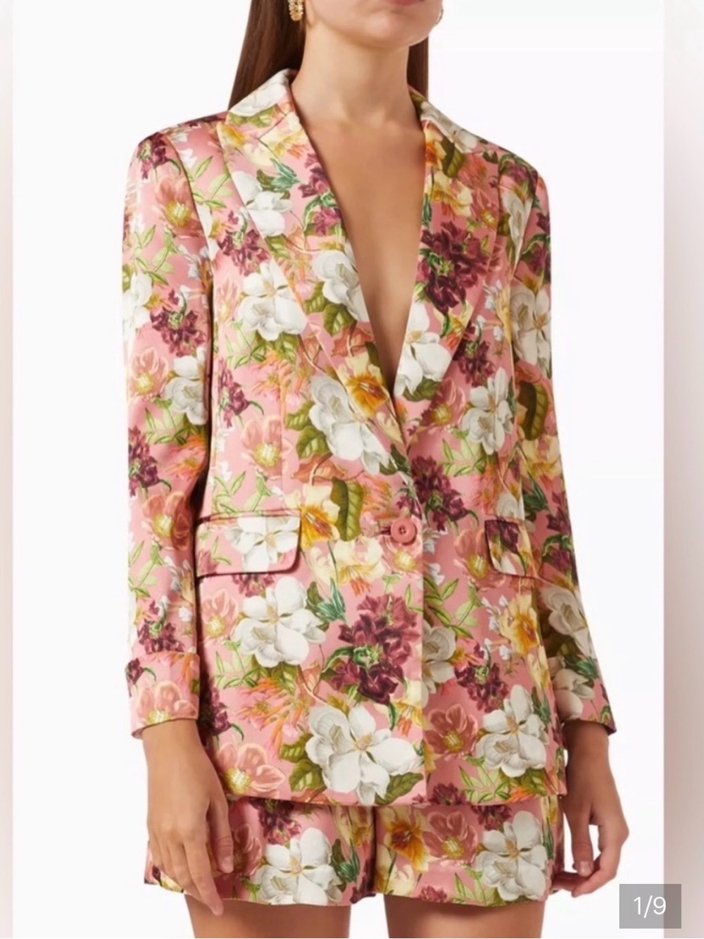 Alice & Olivia Justin Floral Print Blazer Satin Button Peak Lapel Jacket size 6 - Picture 2 of 5